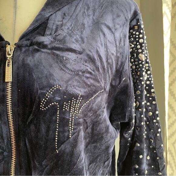 Giuseppe Zanotti Y2K Sweatshirt Dress Velour Rhinestone Zip Up Hoodie 42 - Picture 2 of 9